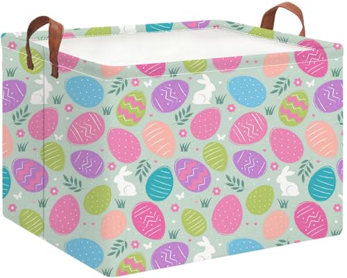 Image of Rectangle Storage Basket,Gift Basket Empty with Handles,Cute Organizer, Room Decor(Coloful Easter)
