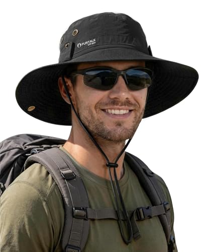 FURTALK Sun Hats for Men Fishing Hat UPF 80+ Foldable Wide Brim Outdoor Hiking Beach Summer Hats Black