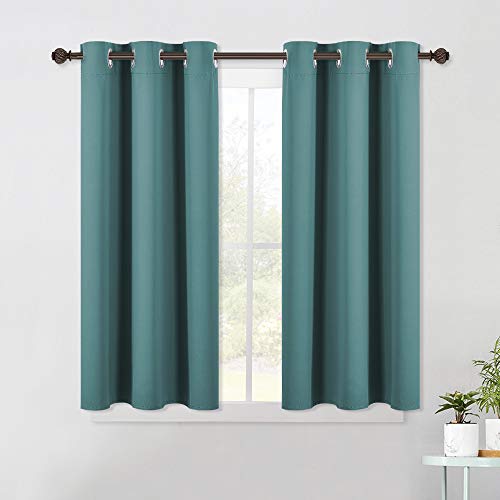 NICETOWN Bedroom Curtain Panels Blackout Draperies, Thermal Insulated Solid Grommet Blackout Curtains/Drapes (Sea Teal, One Pair, 42 by 45-Inch) Sea T