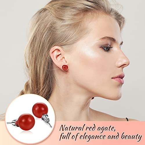 12 Pairs Natural Agate Stone Ball Studs Crystals Gemstone Amethyst Rose Quartz Earrings Studs Round Polished Earrings Jewelry For Women Girls #TOP3