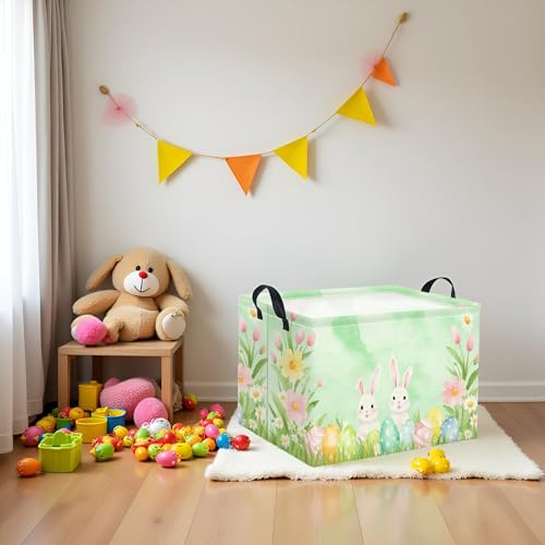 Image of Rectangular Easter Basket for Kids & Baby - Storage Basket & Organizer Shelf - Bunny Easter Decor