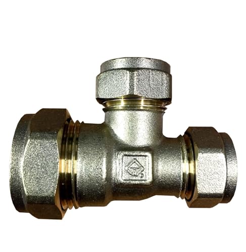 ODSUPPLIES Brass 28mm x 22mm x 22mm Compression Reducing Tee - Pack of 2 - Plumbing Fitting