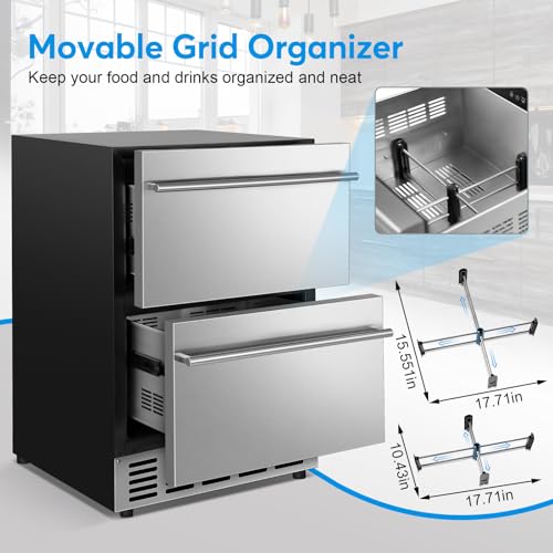 Image of Under Counter Beverage Refrigerator 24 Inch, Outdoor Drawer Fridge Stainless Steel with Temperature Control for Home, Outdoor Patio and Commercial Use