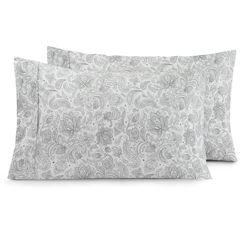 Image of Elegant Comfort Luxury Ultra-Soft 2-Piece Pillowcase Set - 1500 Premium Hotel Quality Microfiber Double Brushed - Wrinkle Resistant, King Size, Paisley Pattern Gray