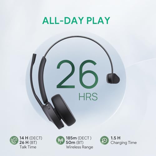 image for Yealink WH64 DECT & Bluetooth Mono UC Zoom Wireless Headset, 606 ft Ra