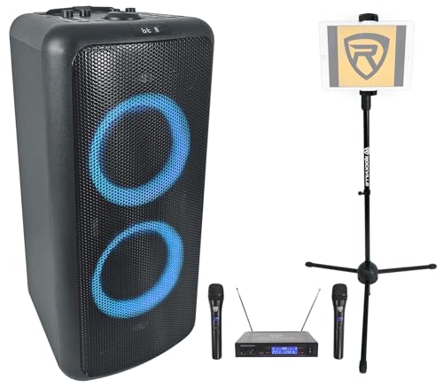 Rockville Bundle: (1) Rockville Elite Party 65 Bluetooth Party Speaker Extremely Loud Bundle with (1) Rockville RWM1203VH VHF Wireless Dual Microphone System, (1) Rockville iStand 20 Tripod (3 Items)