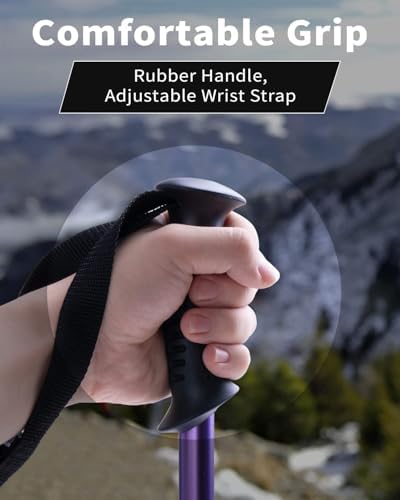 AISUNOUTDOOR Purple Trekking Walking Hiking Poles or Sticks Aluminum Lightweight Collapsible for Men Women for Climbing 2 Pack Adjustable Gear with One Free Disposable Raincoat