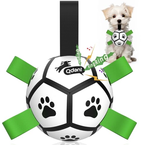 QDAN Dog Toys Balls with Bell Inside, Squeaky Dog Balls for Tug of War, Puppy Birthday Gifts, Dog Water Toys, Ball for Small Dogs(Black Green, 5 inch) Squeaky-Black 5 Inch