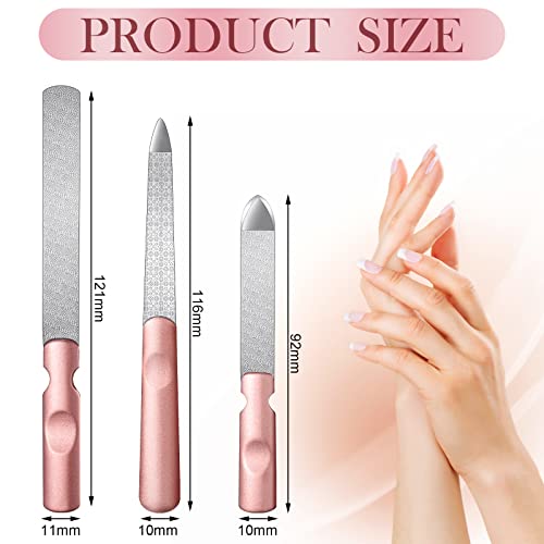 3 Pieces Stainless Steel Nail Files With Leather Case, Double Sided Metal Nail Files With Anti-Slip Handle, Metal Nail File Buffer Manicure Pedicure Tools For Fingernail Toenail (Rose Gold) #TOP6