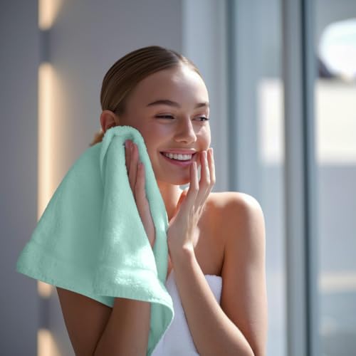 Image of Towel and Linen Mart 100% Cotton - 12 Pack Wash Cloth Set - Flannel Face Cloths, Highly Absorbent and Soft Feel Fingertip Towels (Turquoise, Pack of 12)