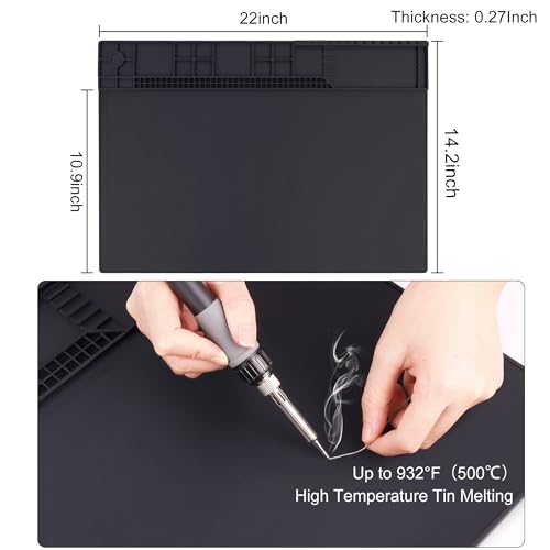 Image of Premium Heat Resistant 932F 22 inchx 14.2 inch Magnetic Silicone Soldering Mat Electronics Work Mat for Computer Cell Phone Laptop Repair,BGA Soldering Gun Iron Workbench Protection