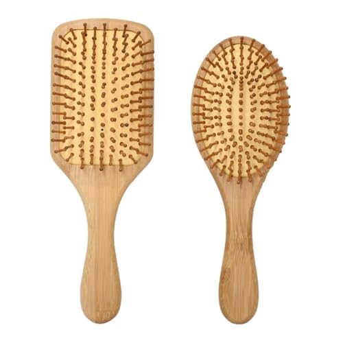 EnixwH 2 Stück Bambus Haarbürste Naturhaarbürste Hair Brush Lockenbürste mit Rund und Quadrat Geeignet für Männer Frauen und Kinder für Gesundes Haar Entwirren Verbesserung der Haartextur