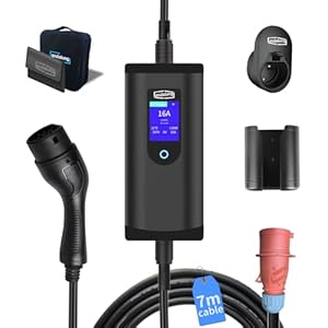 Andalung Draagbare EV-Lader 3,5/7/11KW 1-fase 6-32A, 7m kabel met instelbare stroom, BS/Schuko-stekker/CEE, app-besturing, WiFi, Bluetooth, Type B RCD