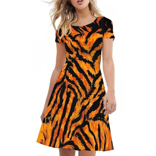 Image of HUGS IDEA Womens Puffy Swing Midi Dress Round Neck Short Sleeve Party A-Line Dresses