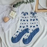 DJMJHG 5 Paare Mode Frauen Baumwolle Blended Heart Pattern Dünne Socken Lady Transparente Kristall Liebe Kurze Glas Seide Socke Blau