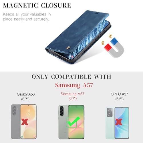 KZB Handyhülle für Samsung Galaxy A57 5G Hülle Premium Leder Klappbar Tasche Flip Case Magnet Kartenfach Standfunktion Klapphülle Schutzhülle für Samsung Galaxy A57 - Blau