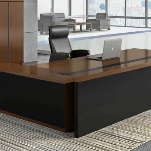 Image of Lakdi The Furniture Co Director & Executive L-Shape Table Luxury Modern Boss Office Desk Made in Particle Board with Side Unit Drawers and Openable Storage & Pedestal - Walnut - LDL-595