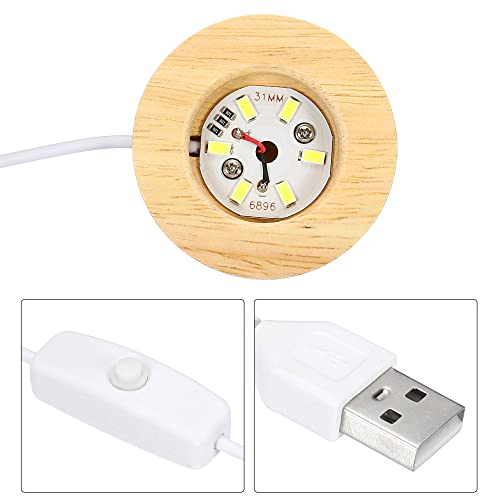 PATIKIL Wooden LED Light Base Stand, Round Wooden 2.36" Dia White Lights Display Pedestals for Crystal Glass Art Decorations Wood Color - Image 3