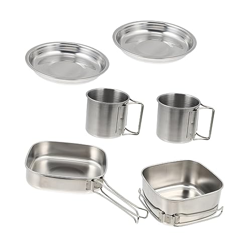 Totority Complete Camping Cookware Set 6-Piece Picnic Utensils for Outdoor Cooking Easy Clean Stainless Steel