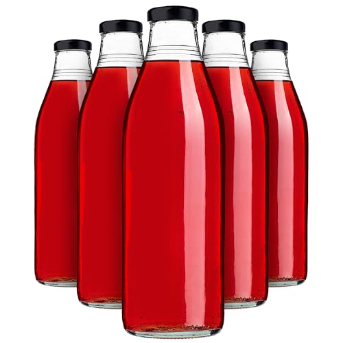 KADAX Saftflaschen 1L, 20 Stück, Glasflaschen mit Schraubverschluss fi43mm, leere Flaschen zum Einkochen, Einmachflaschen zum Befüllen von Saft & Sirup (Schwarz)