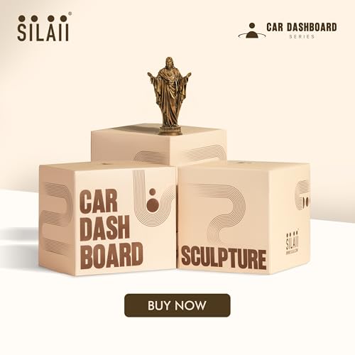 Image of SILAII The Sacred Heart of Jesus Car Dashboard Idol - 3.5 Inch | Miniature Jesus Christ Statue for Car Interior Decor | Antique Bronze Finish | Ideal for Prayer Room & Gifting