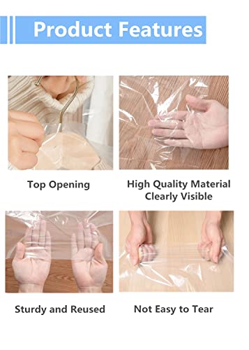 10Pcs Dry Cleaner Bags Plastic Clear Bags,Transparent Dust Cover Hung Garment Bags For Hanging Clothes Suit Dress Jacket Cover For Dry Cleaner Store, Home Closet Storage,Travel-24 X 51 Inch #TOP3