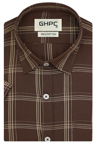 Image of GHPC 100% Cotton Checkered Half Sleeves Regular Fit Formal Shirt for Men