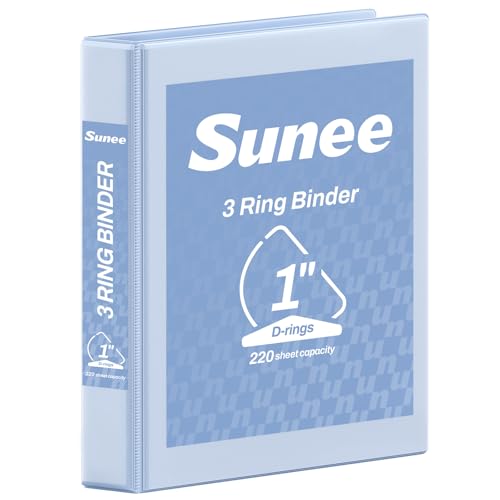 SUNEE 3 Ring Binder 1 Inch D Ring Clear View Binder Three Ring PVC-Free (Fit 8.5x11 Inches) for School or Office Supplies Haze Blue 1 Pack