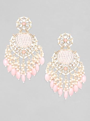 Image of Rubans Chandbali Earrings Kundan Pearl Beads Traditional Wedding Jewellery for Women & Girls