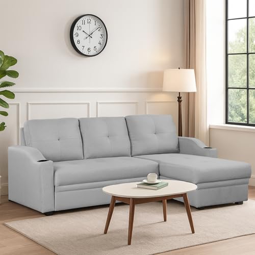 Image of Casaliving Ravonna RHS 4 Seater L Shape Corner Sofa Cum Bed for Living Room (Grey Fabric) Premium Fabric Sofa