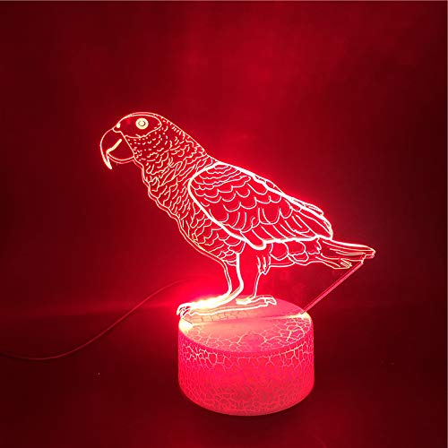 Lampada 3D Pappagallo Con 7 Colori LED E Interruttore Touch - Luce Notturna Decorativa USB, Effetto Illusione Ottica
