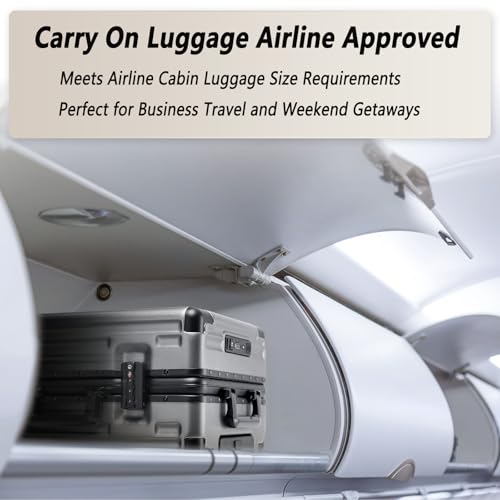 20 Inch Zipperless Carry On Luggage 22x14x9 Airline Approved With Spinner Wheels,Aluminium Frame Hard Shell Travel Suitcase with TSA Approved Cup Holder USB Port Holder for Women Men,Grey3