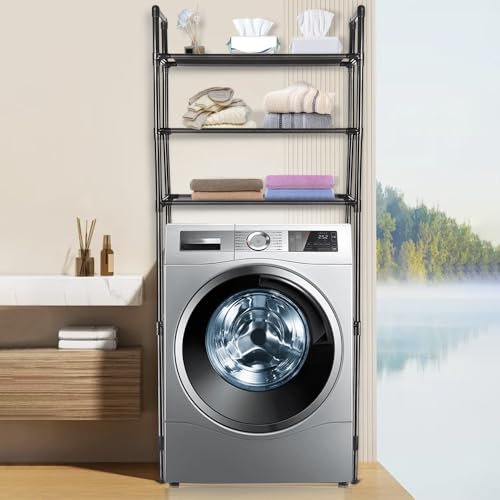 HUOLE Étagère pour Machine à Laver à 3 Niveaux, Étagère Métallique Économie d'espace pour Toilettes et buanderie, Multifonction, Solide et réglable,...