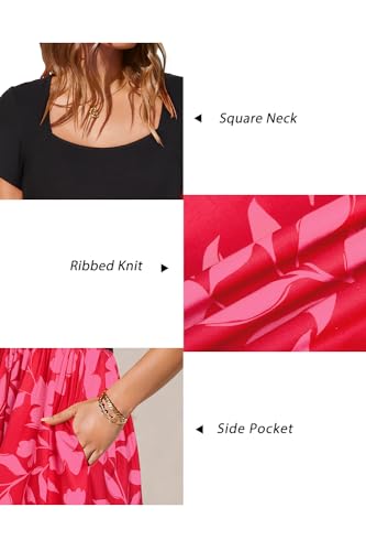 Image of Newshows Women's 2026 Summer Casual Square Neck Ruffle A Line Beach Vacation Sundress Work Business Dress with Pockets