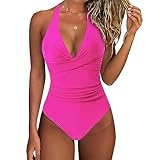 Costume da Bagno Intero da Donna Stampa Backless Puch Up Solid Costumi da Bagno da Donna Sexy Fasciatura Costume da Bagno Femminile Increspato Costumi da Bagno (Color : B4793RR, Size : S)