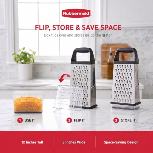 Rubbermaid EZ Grip Box Grater, Stainless Steel Cheese Grater & Container - BPA Free Multi-Surface Cheese Shredder & Food Grater for all Vegetables | Graters for Kitchen -Non-Slip Base, Dishwasher Safe - image 4