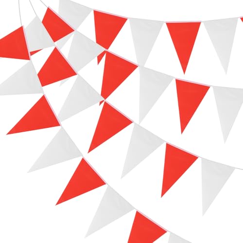PATIKIL Pennant Banner Flags 100ft, 60 Pcs String Hanging Triangle Bunting DIY Flags for Grand Opening Wedding Birthday Party Decorations, Red White by PATIKIL - Used condition - CA$11.99