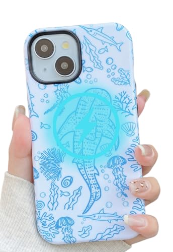 Coque iPhone 15 MagSafe idée cadeau fille avec joli motif baleine requin mer antichoc