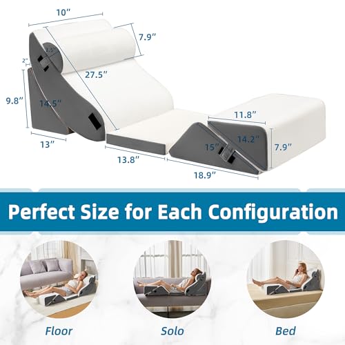Image of HABUTWAY 6Pcs Bed Wedge Pillow, Orthopedic Wedge Pillow for Sleeping with Memory Foam, for Back Pain Relief, Triangle Adjustable Support Pillow with Machine Washable Cover, Dark Grey