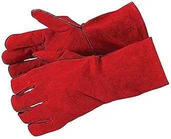Pacificdeals Welding Heat Resistance Leather Safety Hand Gloves Heavy Duty Industrial For Men Unisex Adults (Red)- Pack Of 1