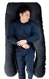 ハグモッチ ラージ® 正規品 抱き枕 『男性も使いやすいロングタイプ』ふわもち 男性用 【カバータイプ：ベロア】肩 首 腰 安眠 枕 【寝姿勢を保つ/体圧分散】 妊婦 クッション 大きい【カバー洗える/補充綿付き】 (エレガントブラック)