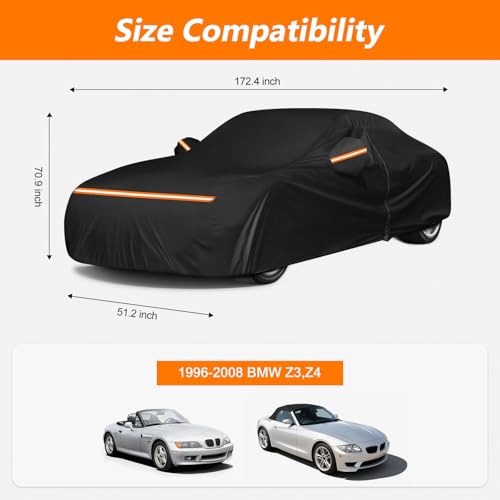 Image of Waterproof Car Cover for BMW Z3 Z4 E85 E86 M Roadster M Coupe 1996-2008, 210D Oxford with Cotton Lining Outdoor All Weather Protection, Windproof Full Cover with Zipper