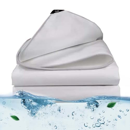 SRHIMEOS White Weatherproof Heavy Duty Tarpaulin 3x10 Feet, Tarp Waterproof for Outdoor Camping, Multipurpose Beige Tarps Sheet Cover, Thick PVC Tarps with Reinforced Eyelets