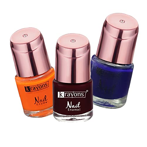 Image of Krayons Crazy Gel Nail Enamel, Waterproof, Longlasting, 8ml Each, Multicolor, Pack of 3 (Neon Orange, Deep Blue, Modern Wine)