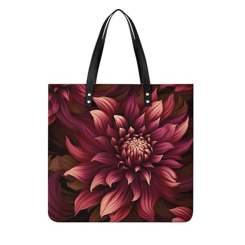 Sac fourre-tout en cuir synthétique rouge vin floral artistique