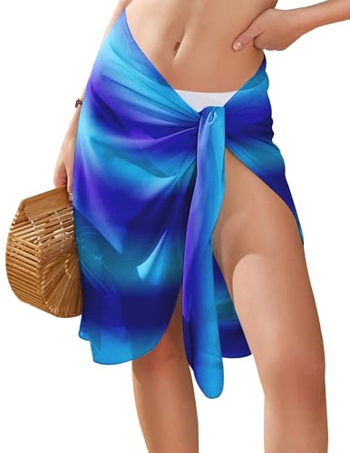 Paréo court transparent bleu dégradé taille S en mousseline Ekouaer