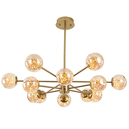 Lustre haricots magiques scandinave en verre cognac et cuivre pour salon 12 lampes