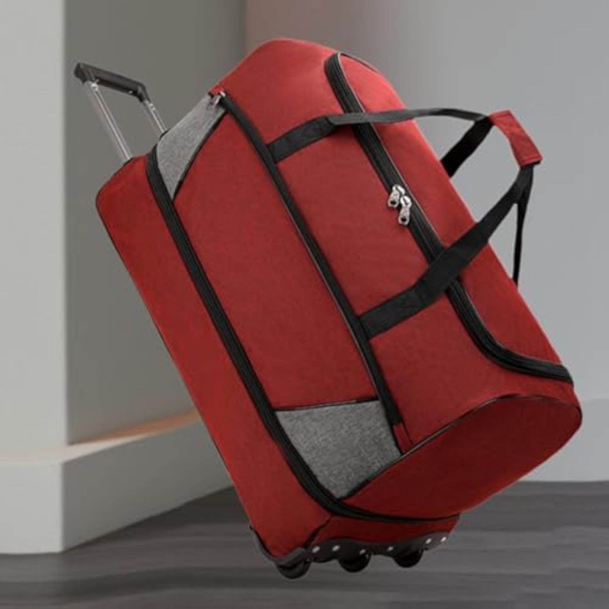 Wheeled Duffel Bag Handbag for Picnic, Large Capacity, Red