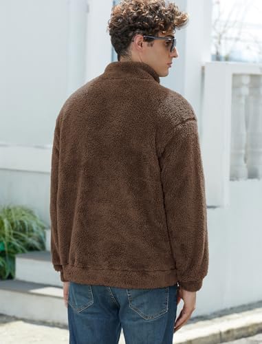 Image of ZAFUL Men 1 /4 Zipper Ethnic Aztec Fleece Unisex Winter Sweatshirt Tops 2026 | Funnel Neck Fluffy Polar Fleece Faux Sherpa Soft Thermal Pullover Kangaroo Pocket Jacket Hoodie Tops