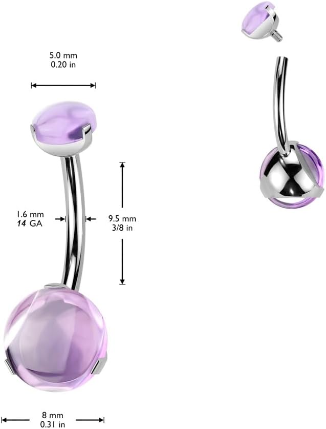 Pierced Owl 14GA ASTM F-136 Implant Grade Titanium Internally Threaded Prong Set Natural Stone Belly Button Ring